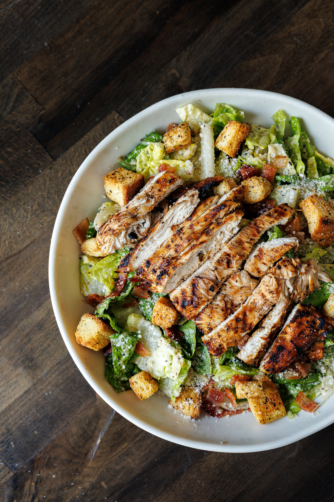 Chicken Caesar salad with grilled chicken and croutons